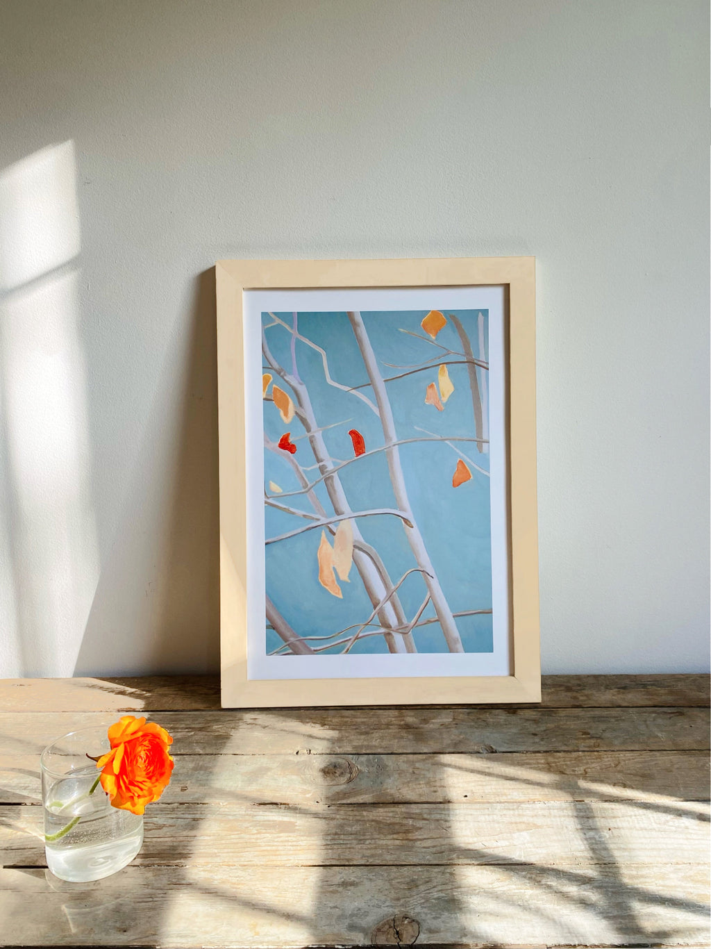 Autumn Tree Art Print Orange Leaves Blue Sky