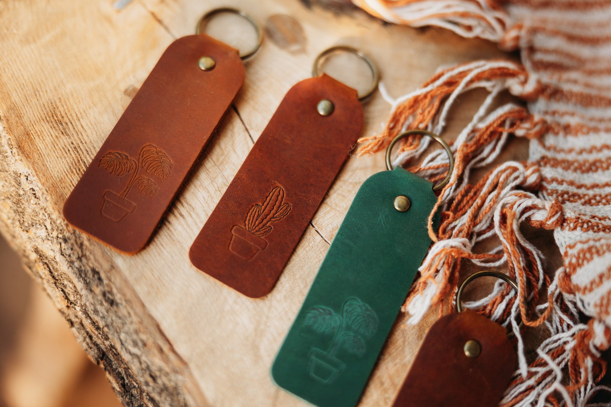 Floral Leather Keyrings Handcrafted with Botanical Designs