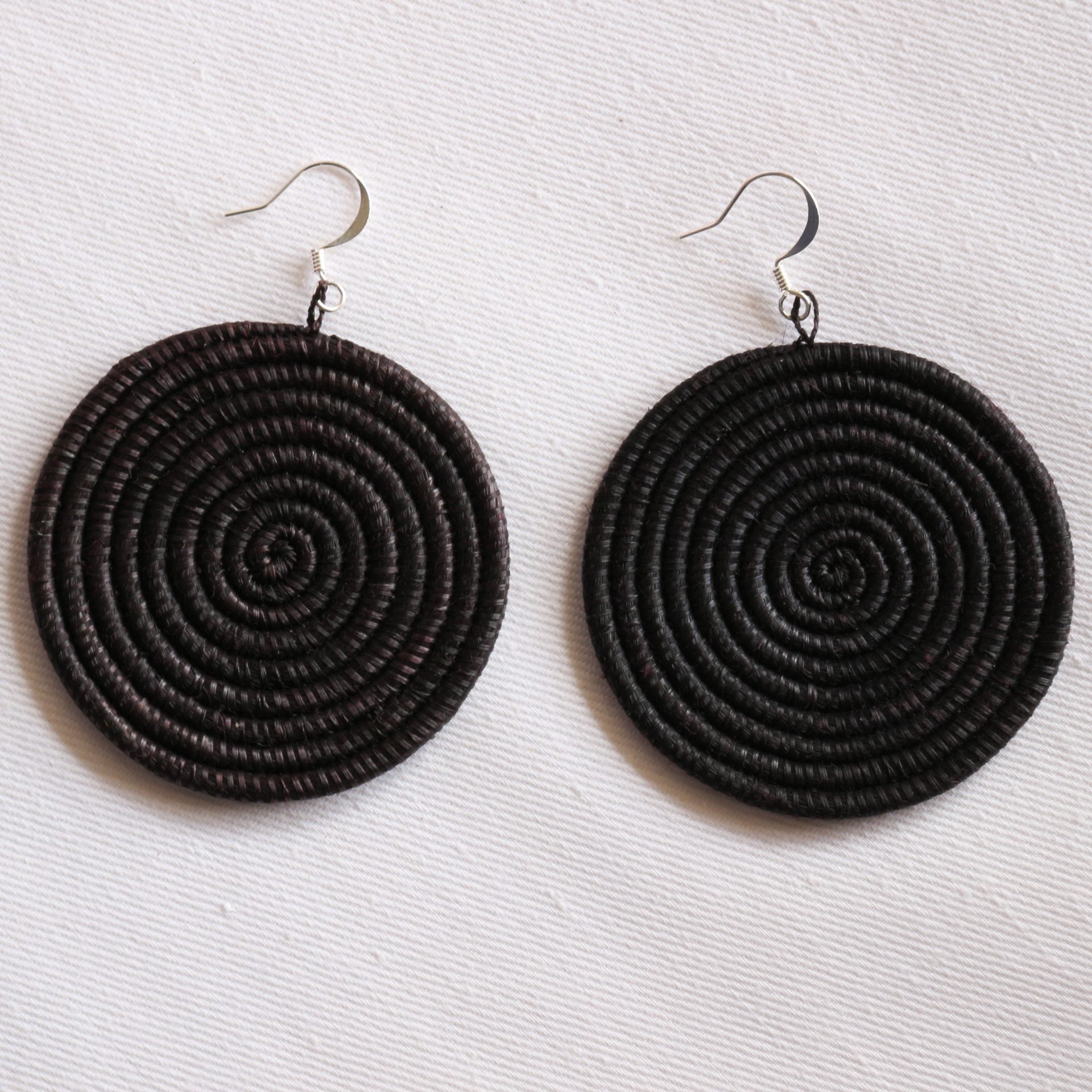 Large Woven Disc Earrings in Natural Fibres