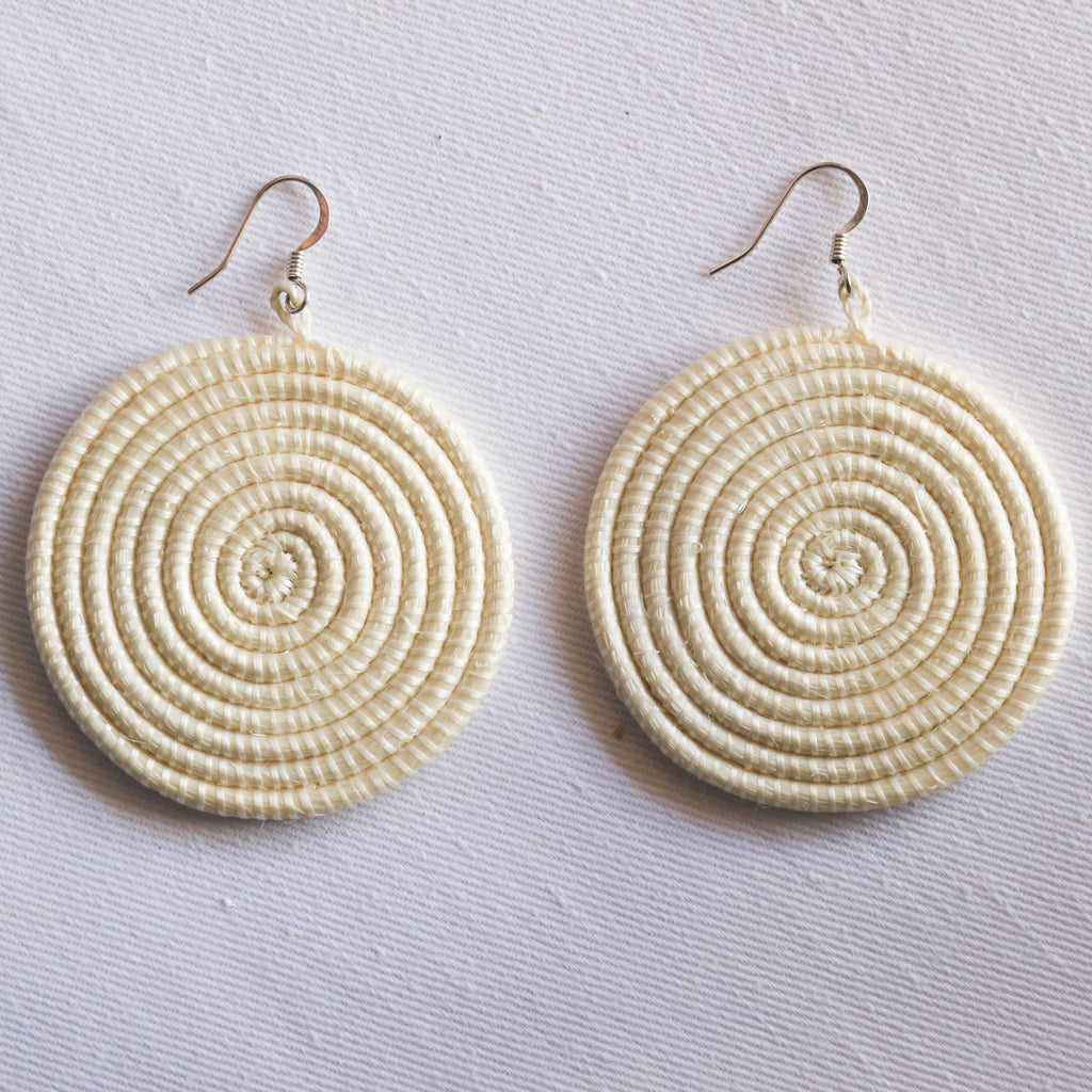 Large Woven Disc Earrings in Natural Fibres