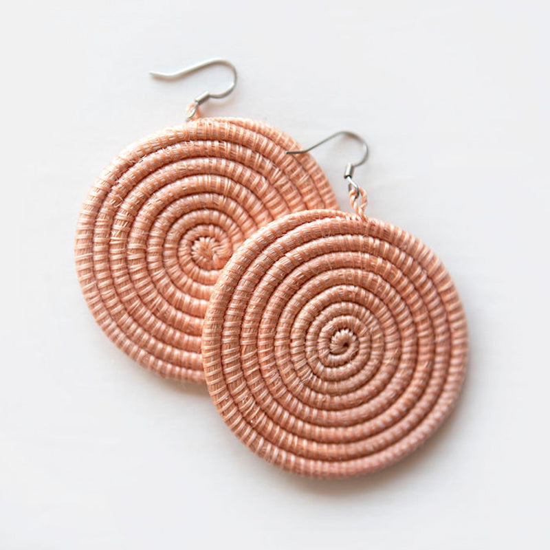 Large Woven Disc Earrings in Natural Fibres