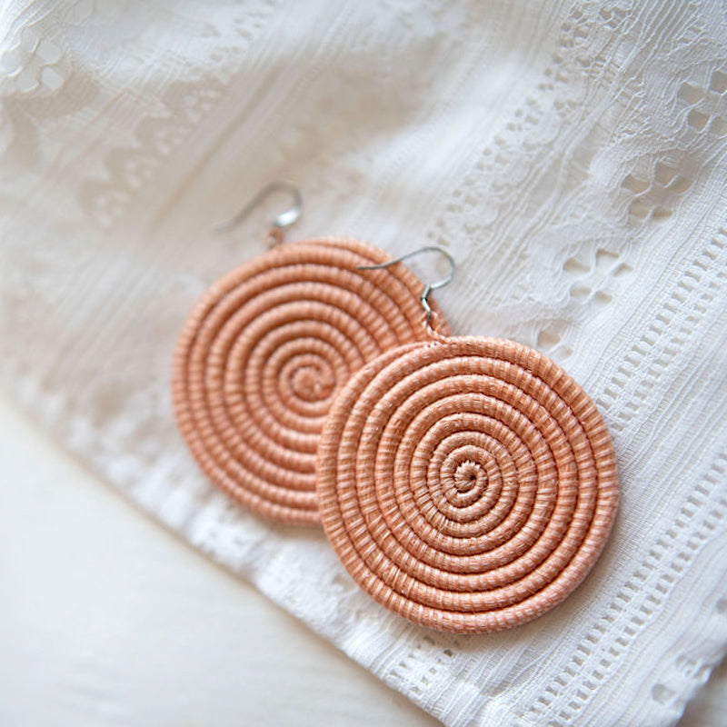Large Woven Disc Earrings in Natural Fibres