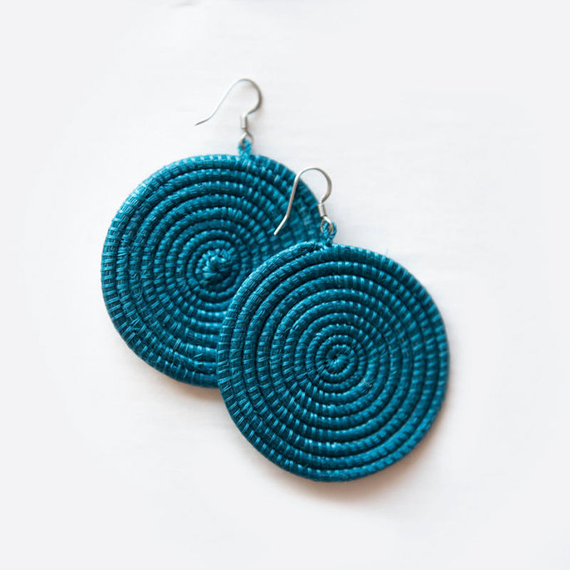 Large Woven Disc Earrings in Natural Fibres