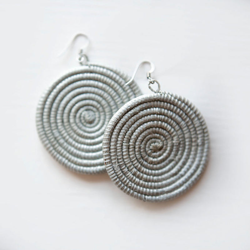 Large Woven Disc Earrings in Natural Fibres