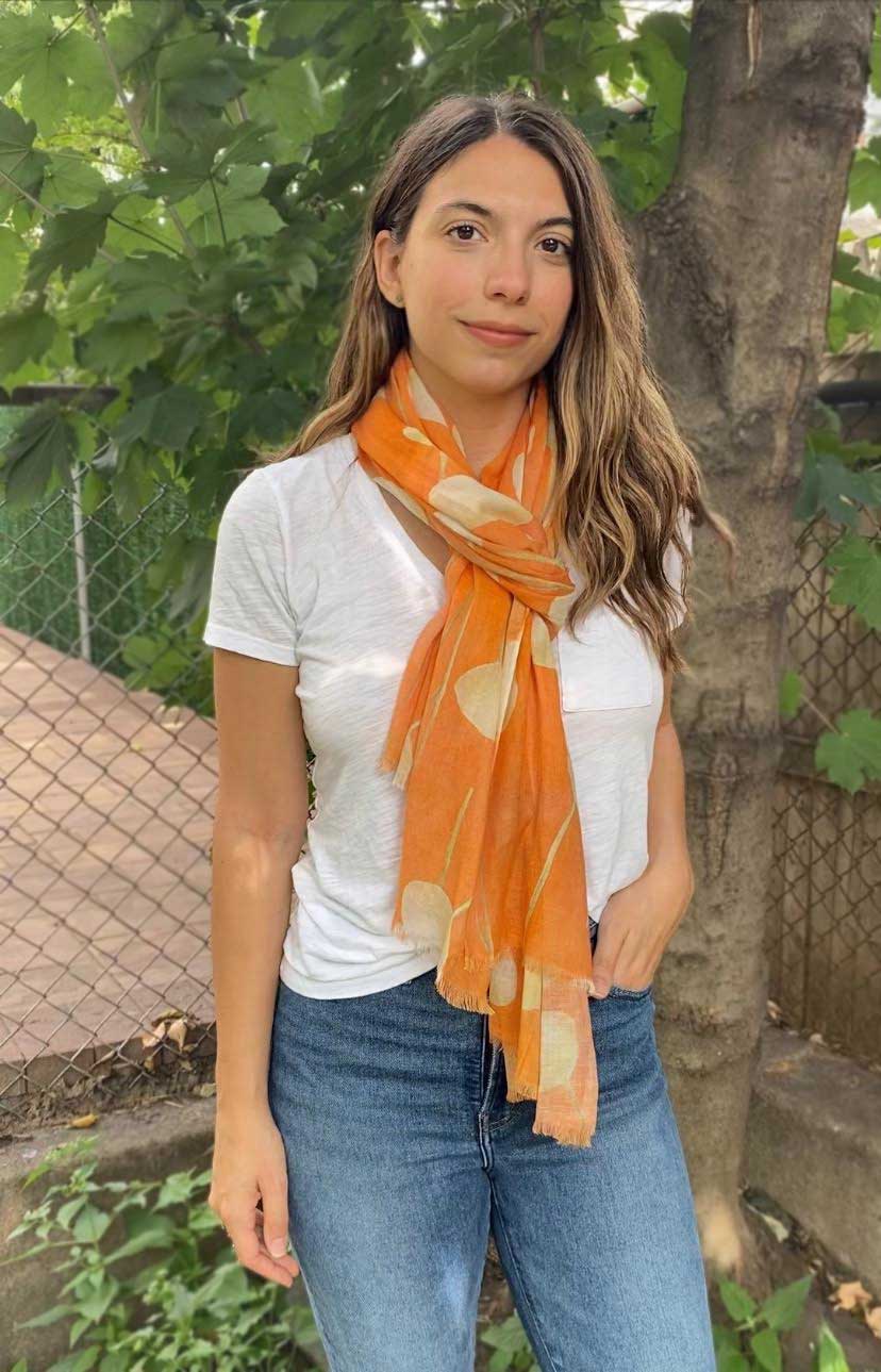 Cream Flowers on Orange Cotton Scarf