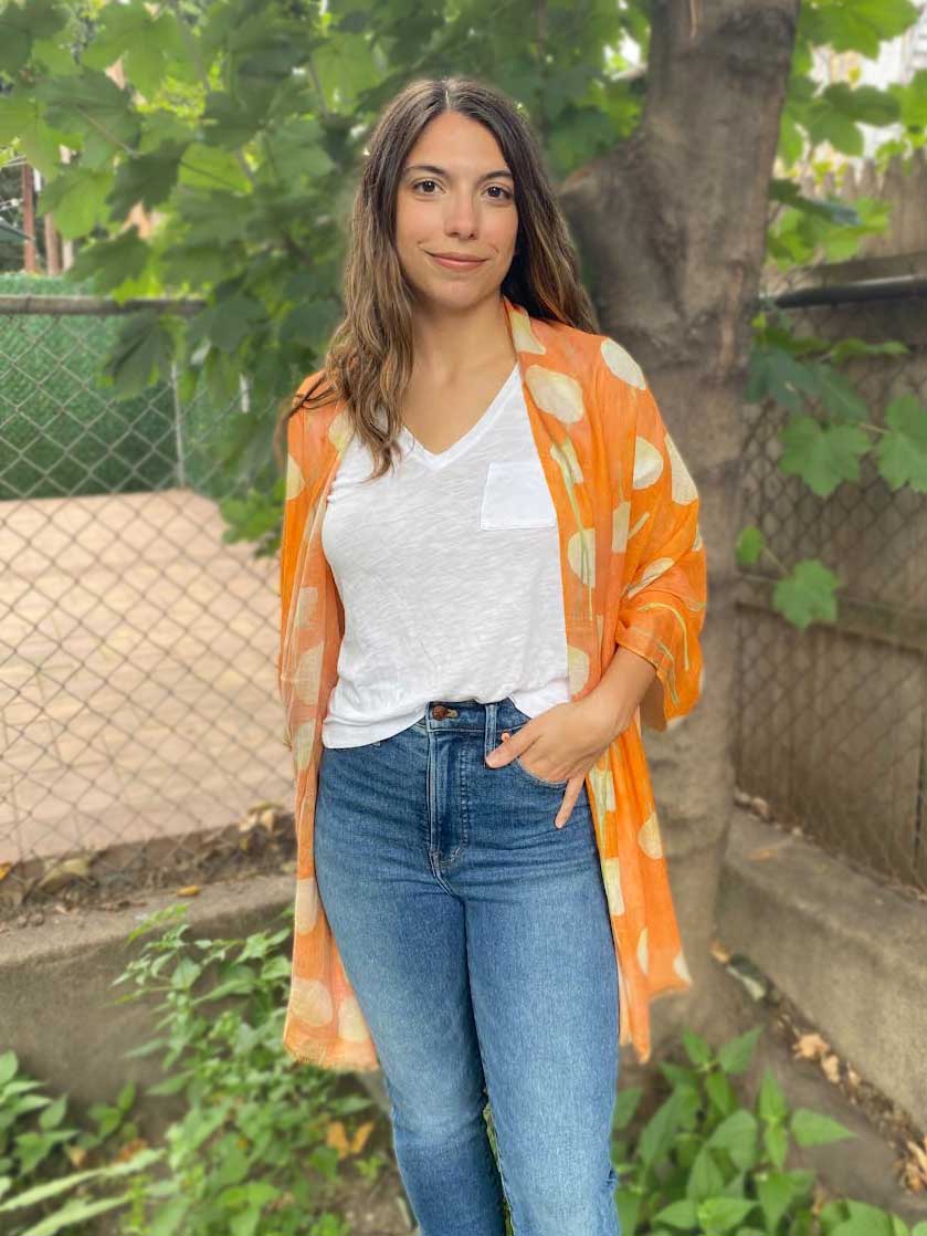 Cream Flowers on Orange Cotton Scarf