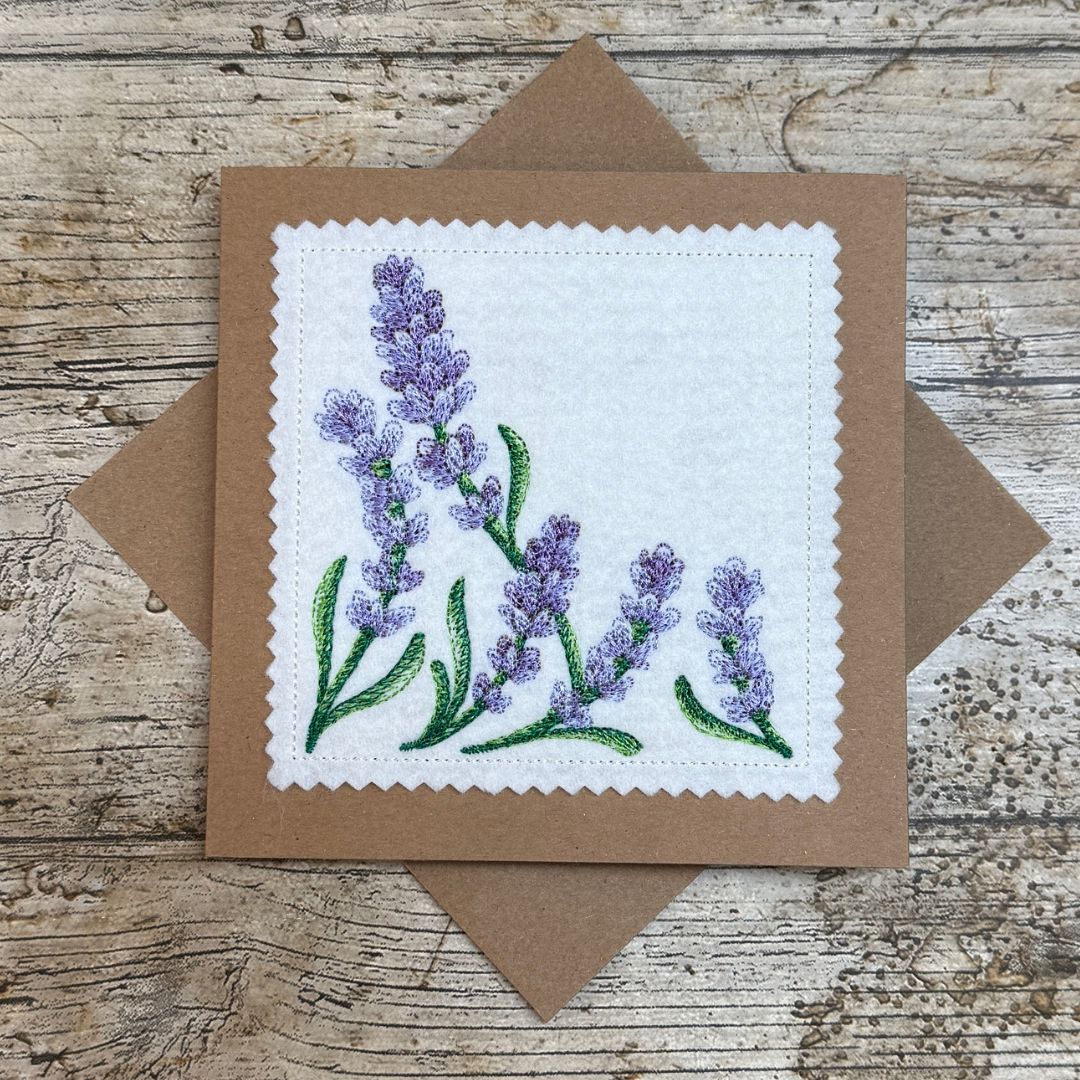 Lavender Embroidered Floral Card