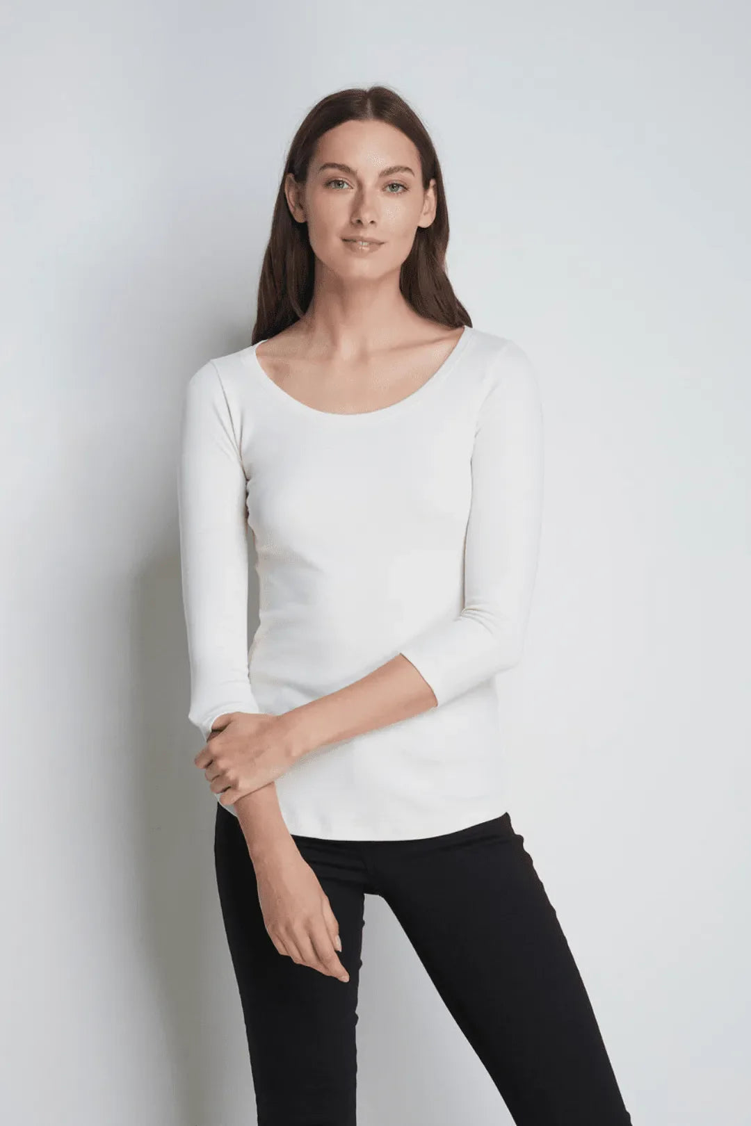 Three Quarter Sleeve Scoop Neck Cotton Modal Blend Tee