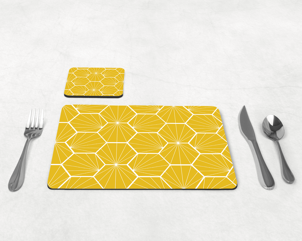 Lemon Yellow Geometric Hexagons Placemats, Set of 4 or Set of 6