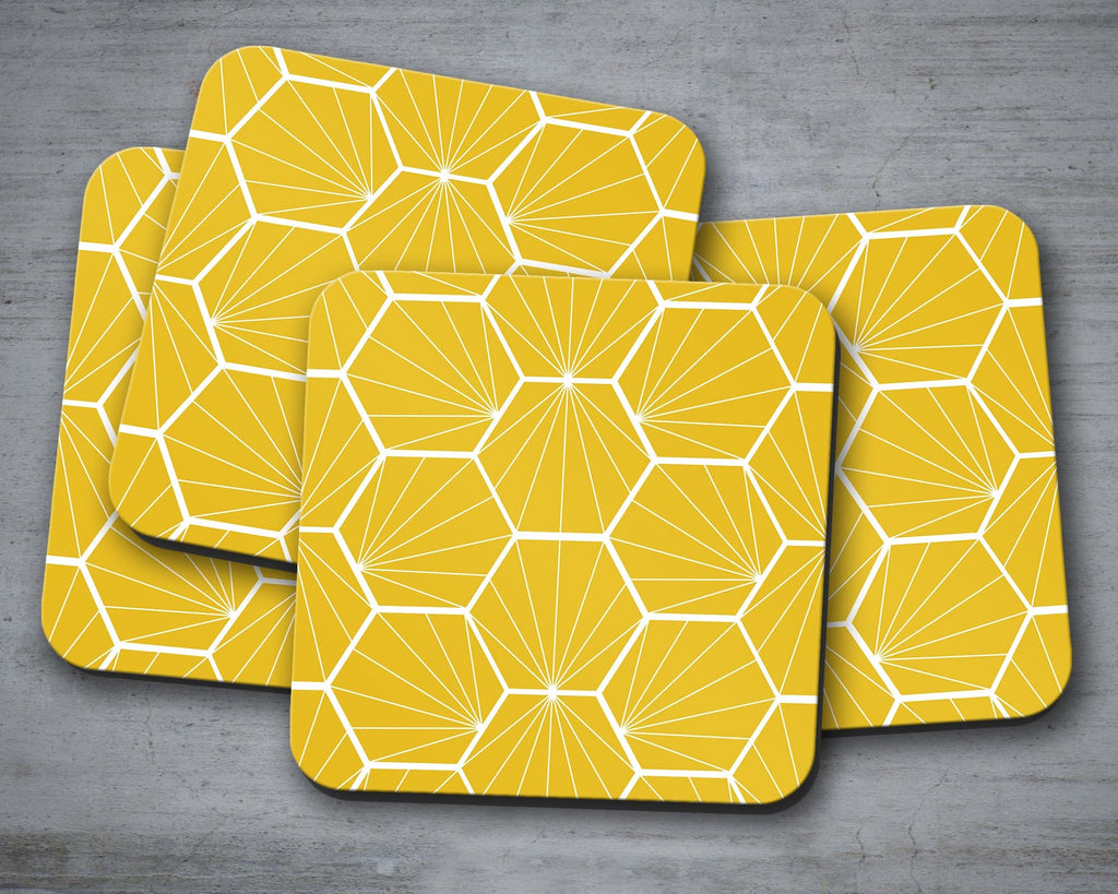 Lemon Yellow Geometric Hexagons Placemats, Set of 4 or Set of 6