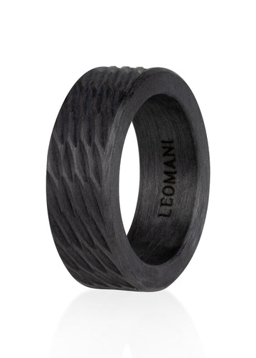 Lightweight Modern Men's Carbon Fiber Ring – Durable & Elegant by Leomani at www.brixbailey.com