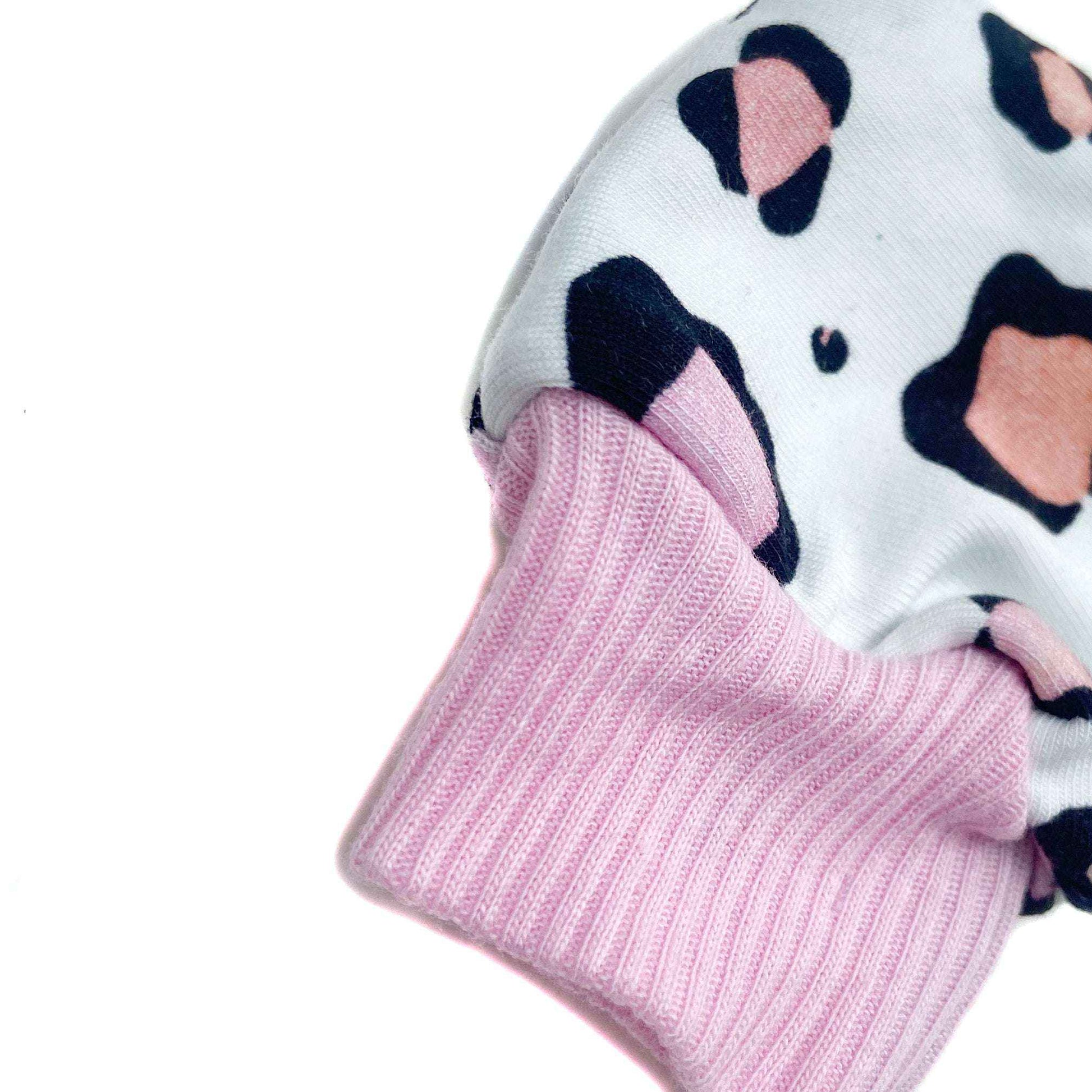 Leopard Print Baby Mittens in Soft Pastel Pink