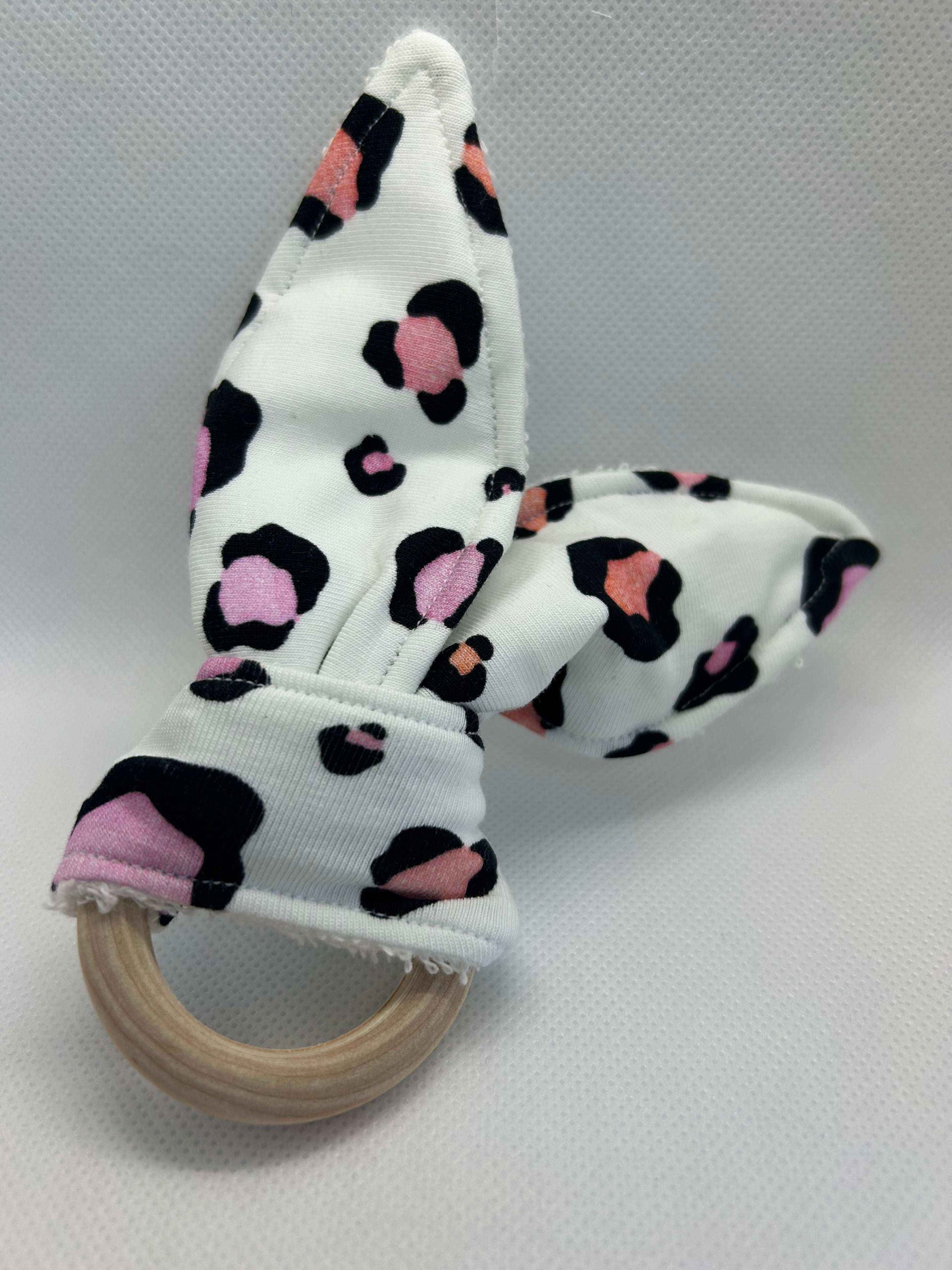 Leopard Baby Rattle Toy in Pastel Pink