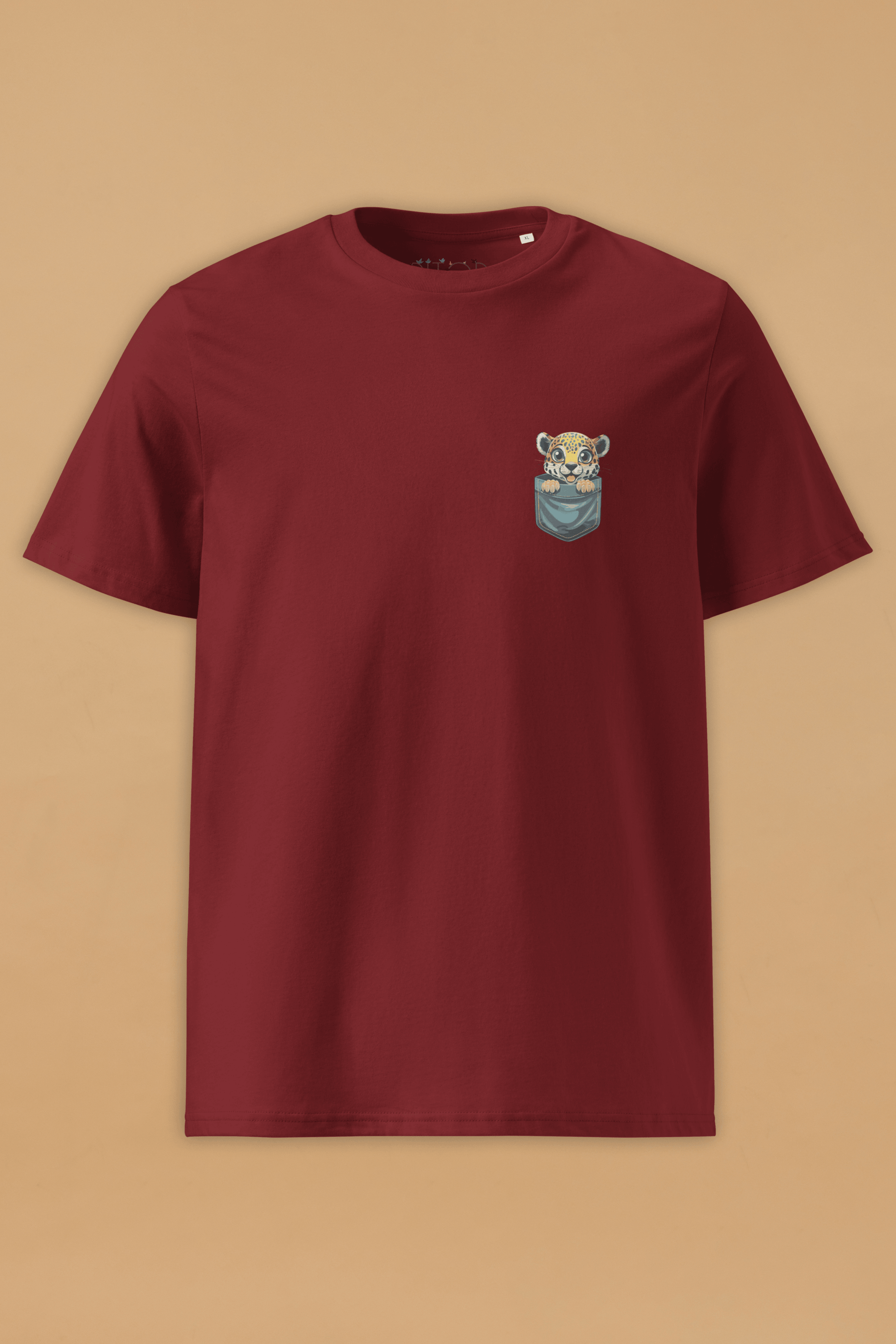 Leopard Embroidered T-Shirt in Burgundy
