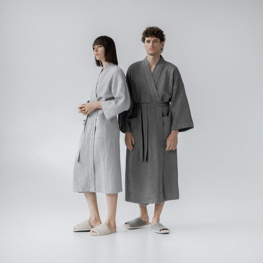 Luxurious Honeycomb Waffle Linen Bathrobe – Moisture-Wicking & Soft by Linen Tales at www.brixbailey.com