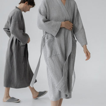 Luxurious Honeycomb Waffle Linen Bathrobe – Comfort & Style by Linen Tales at www.brixbailey.com