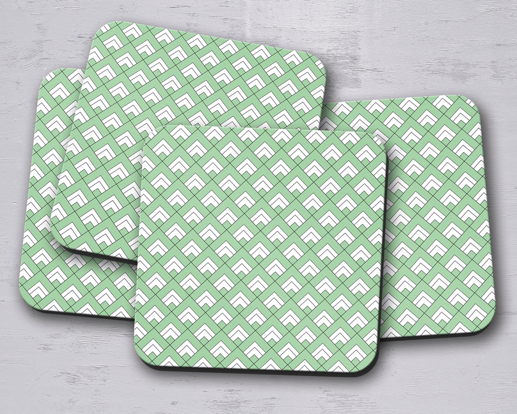 Green and White Geometric Tiles Design Coasters, Table Decor Drinks Mat