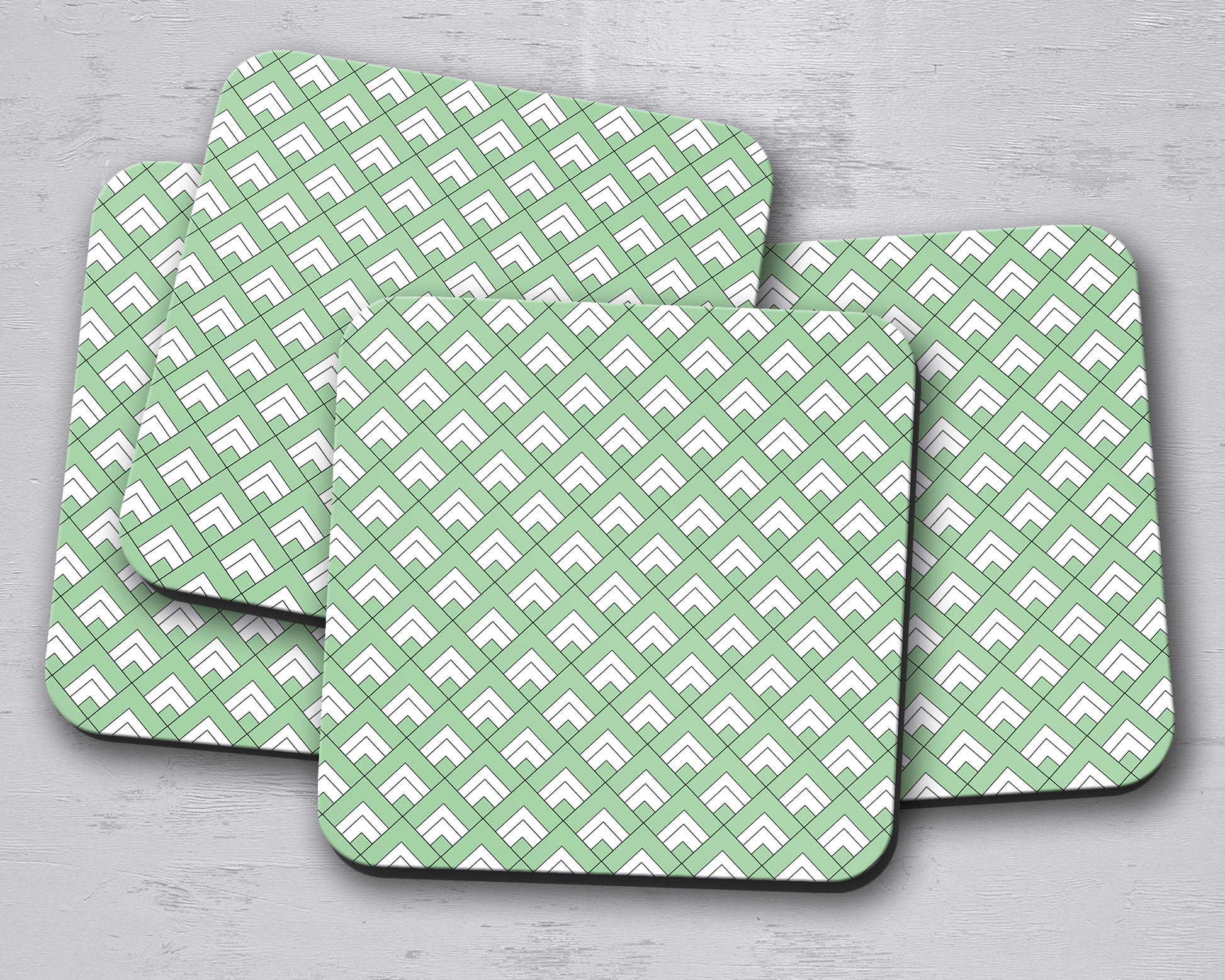 Green and White Geometric Tiles Design Coasters, Table Decor Drinks Mat