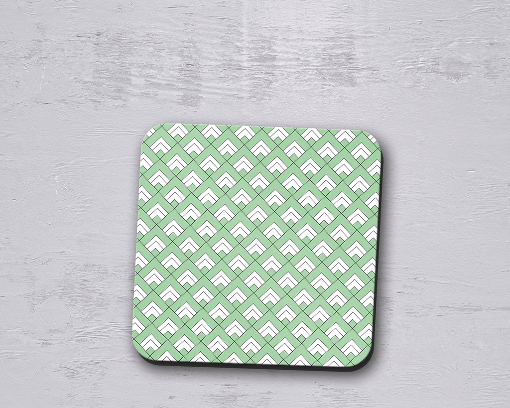 Green and White Geometric Tiles Design Coasters, Table Decor Drinks Mat