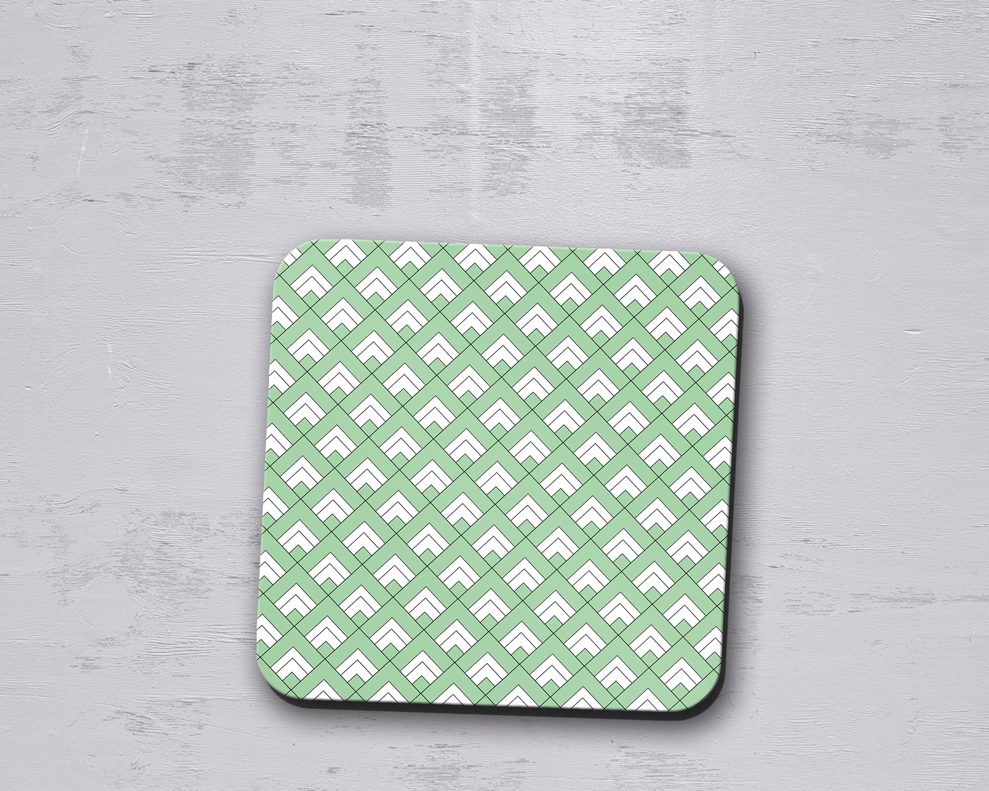 Green and White Geometric Tiles Design Coasters, Table Decor Drinks Mat