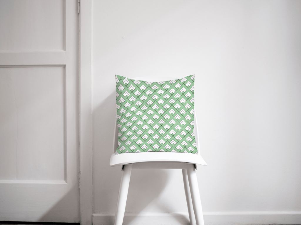 Light Green and White Geometric Tiles Design Cushion, Throw Pillow