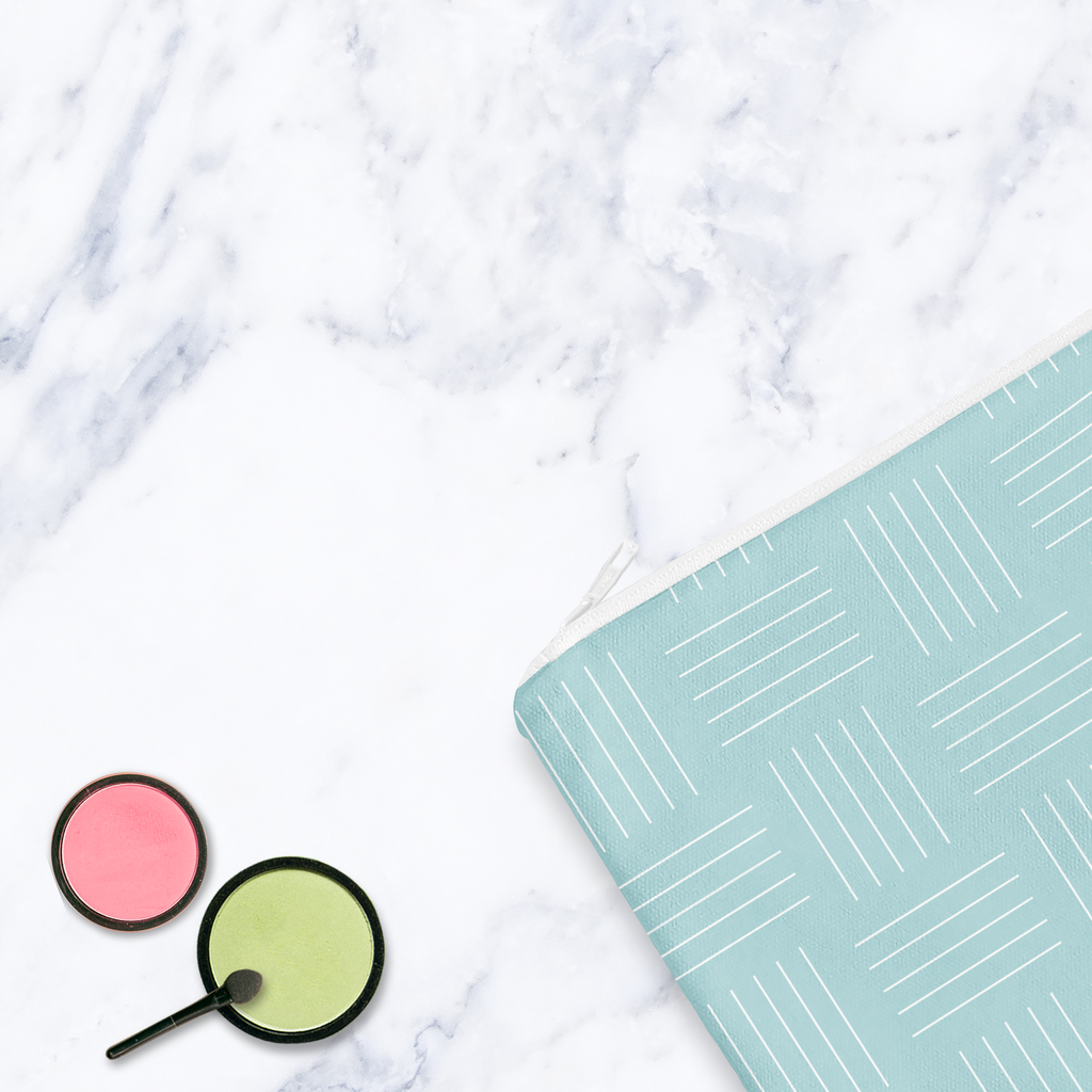 Handmade Light Blue Lines Cosmetic Bag – Handmade Zip Pouch, 24 x 19 cm Make Up Bag