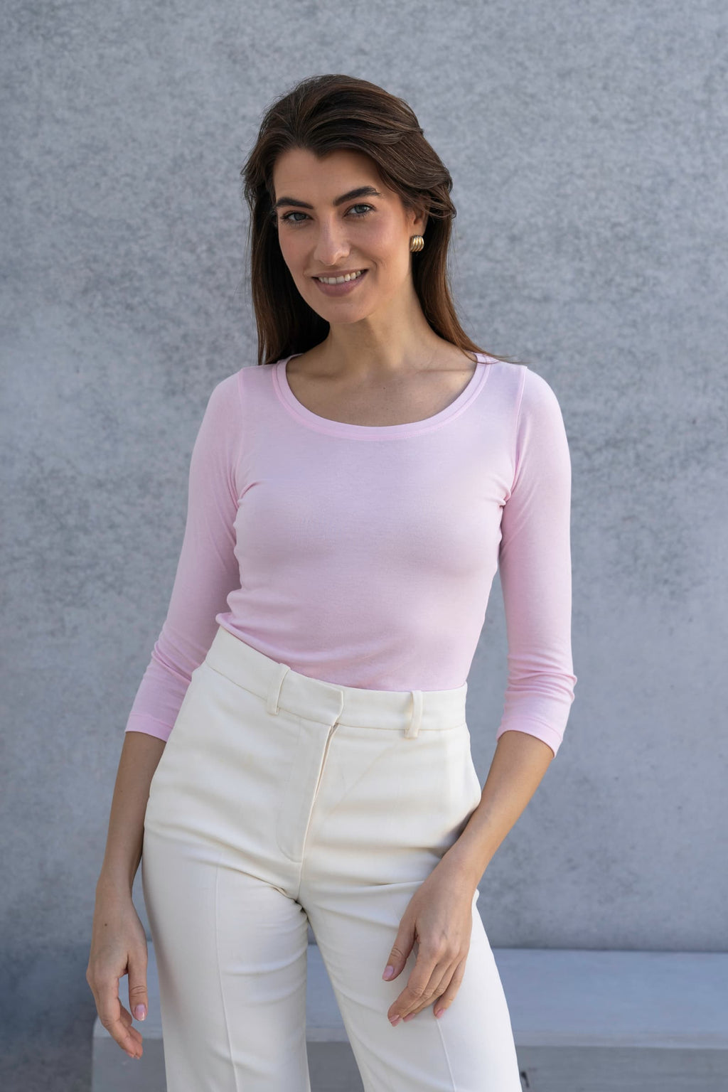 Three Quarter Sleeve Scoop Neck Cotton Modal Blend Tee