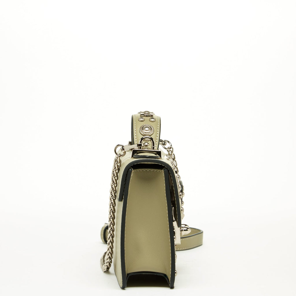 Small Sage Green Leather Crossbody Bag with Silver Studs