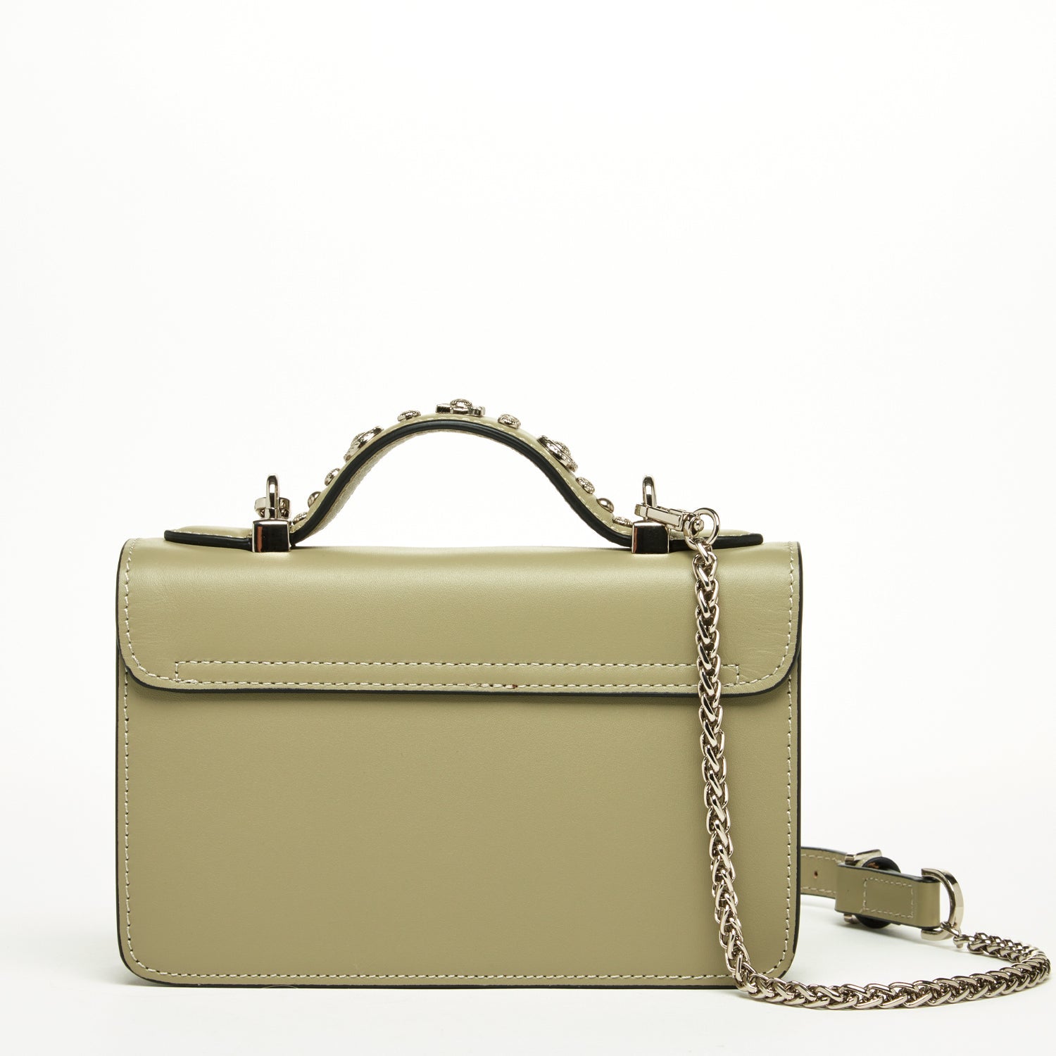 Small Sage Green Leather Crossbody Bag with Silver Studs