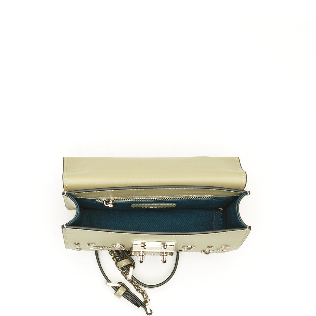 Small Sage Green Leather Crossbody Bag with Silver Studs