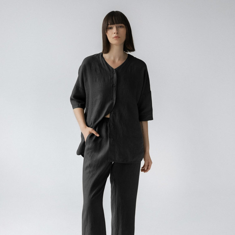 Luxe 100% Linen Loungewear Set with Matching Bag – Handmade by Linen Tales at www.brixbailey.com