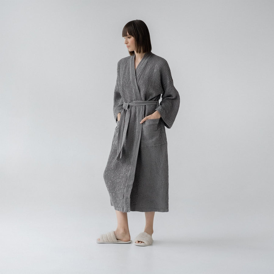 Luxurious Honeycomb Waffle Linen Bathrobe – Absorbent & Soft by Linen Tales at www.brixbailey.com