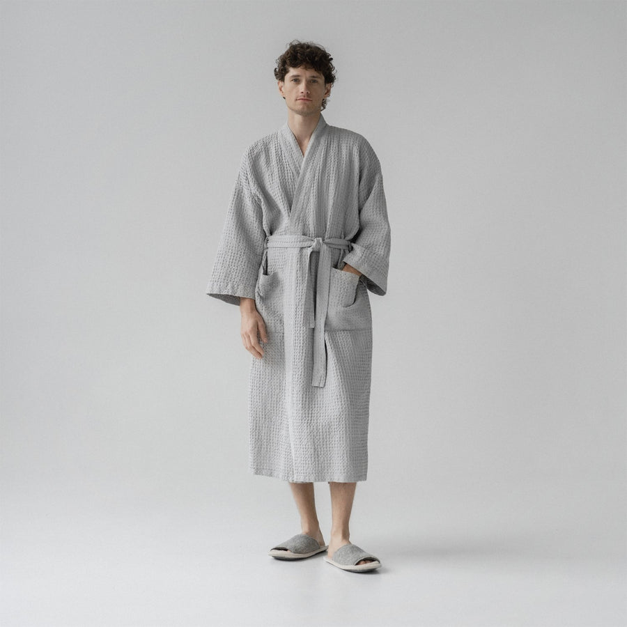 Luxurious Honeycomb Waffle Linen Bathrobe – Absorbent & Stylish by Linen Tales at www.brixbailey.com