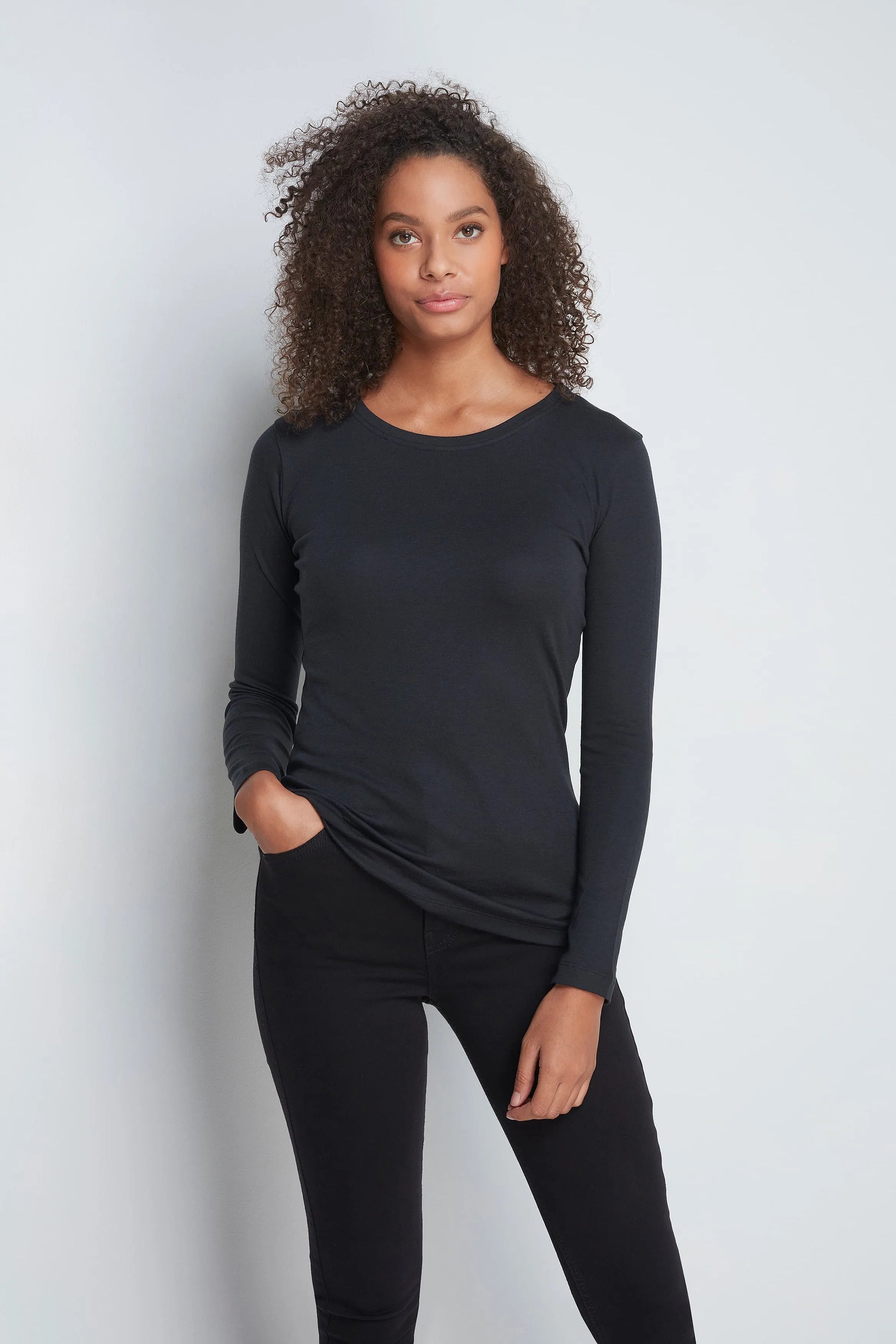 Women's Long Sleeve Crew Neck Cotton Modal Blend T-Shirt