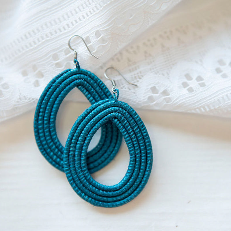 Woven Loop Earrings in Natural Sisal