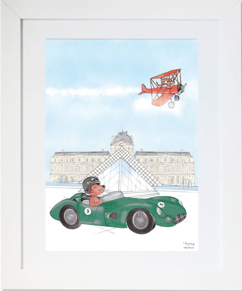 Personalised Green Sports Car Dog Driving by The Louvre Illustration
