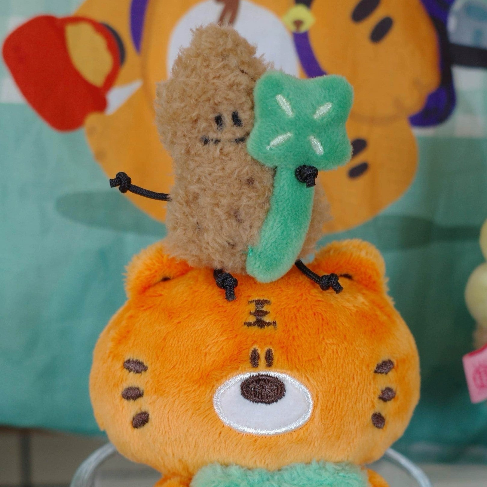 Tiger Peanut and Four Leaf Clover Bag Charm