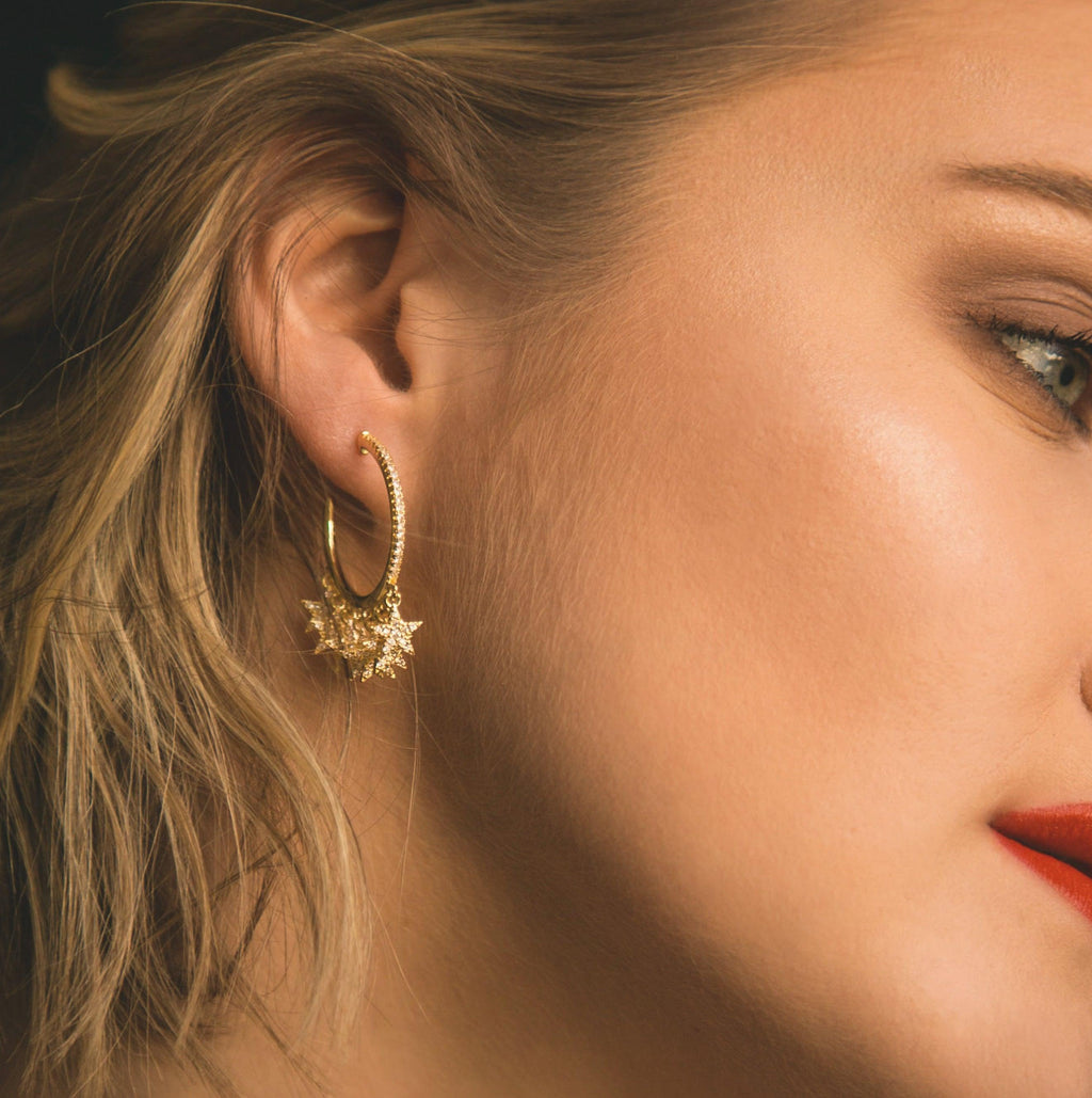 Lyra Star Hoop Earrings | 18K Gold Plated