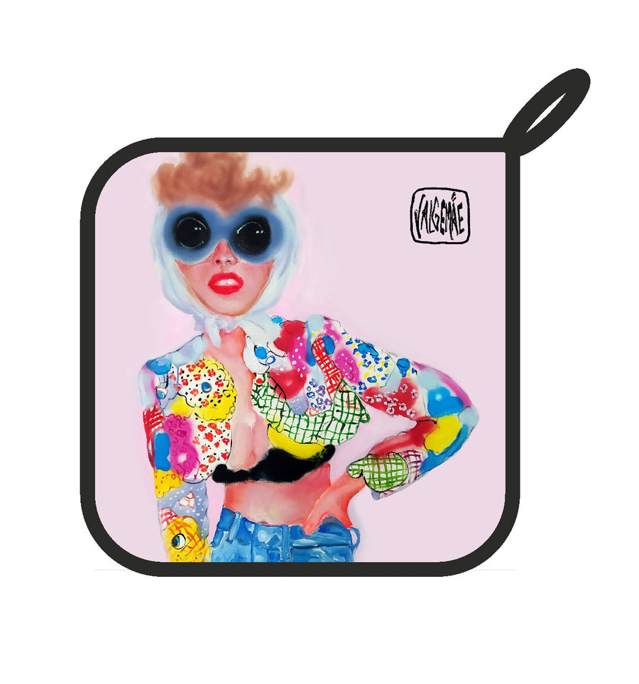 Chic in Moschino Pot Holder – Handmade, Artistic Kitchen Accessory by Katrin Valgemäe at brixbailey.com