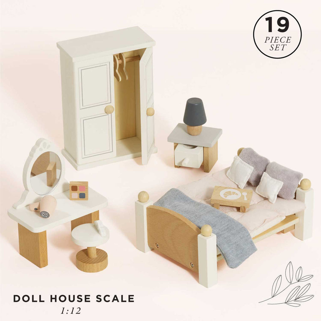 Wooden Dolls House Bedroom Set