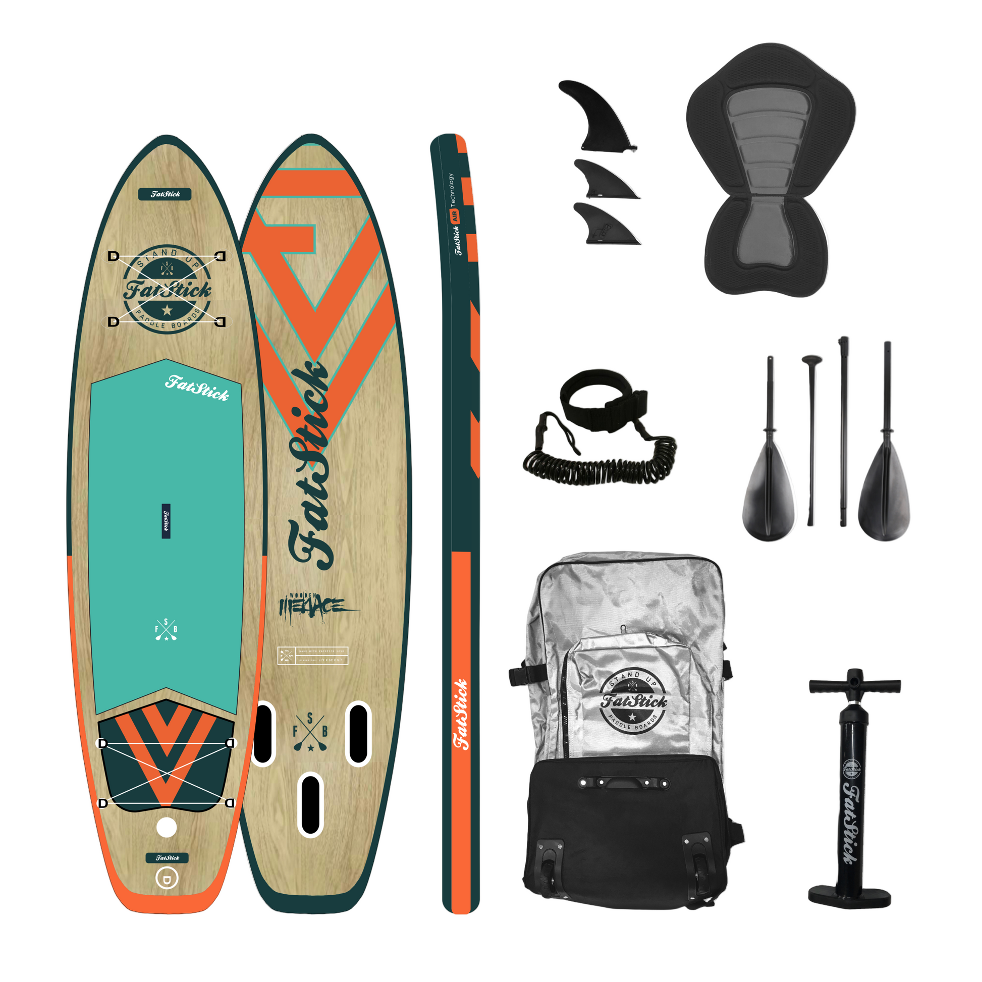 Wooden Menace 11 foot 2 inch Inflatable Paddle Board with Kayak Seat