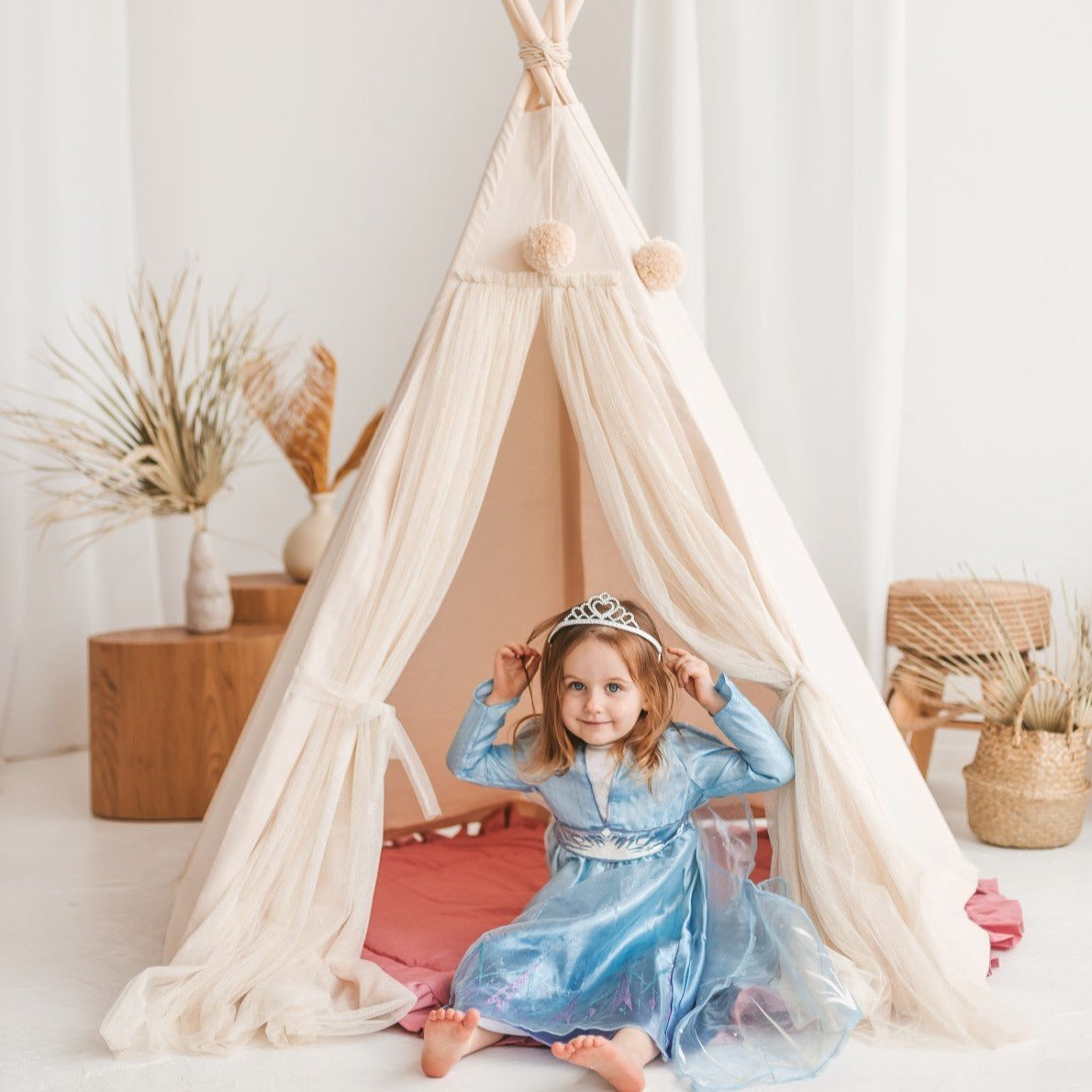 Fairy Kids Play Tent with Tulle in Ecru