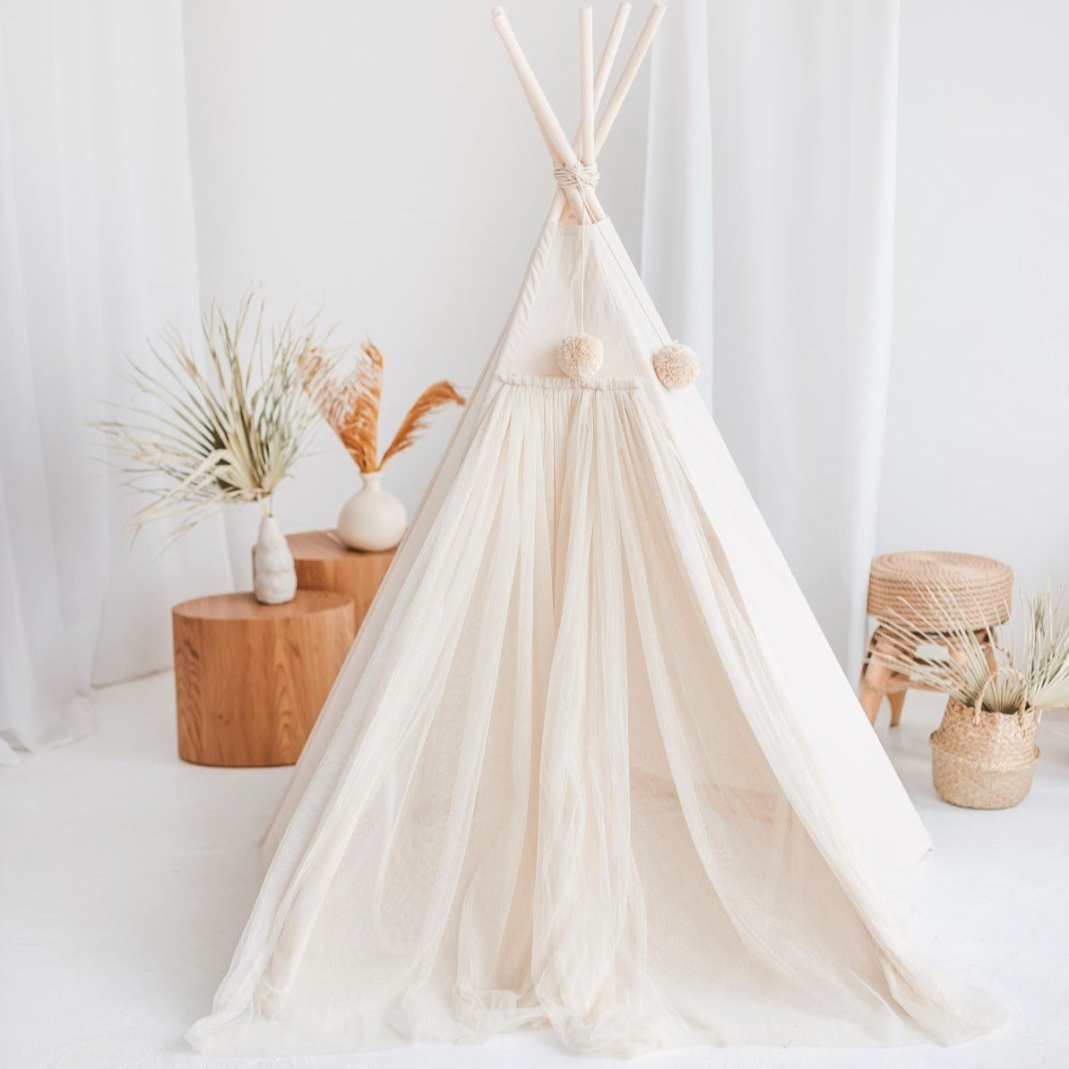 Fairy Kids Play Tent with Tulle in Ecru