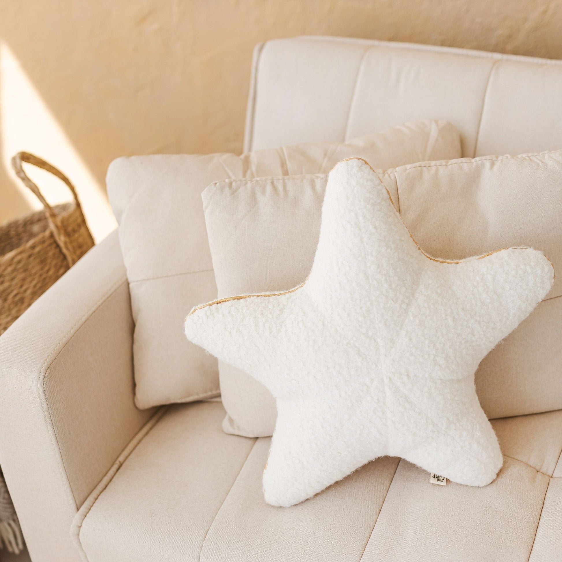 Ecru Boucle Starfish Cushion with Golden Trim
