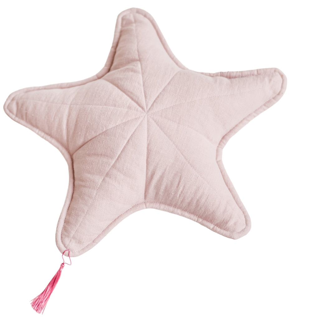 Linen Sea Star Pillow in Pink for Coastal Decor