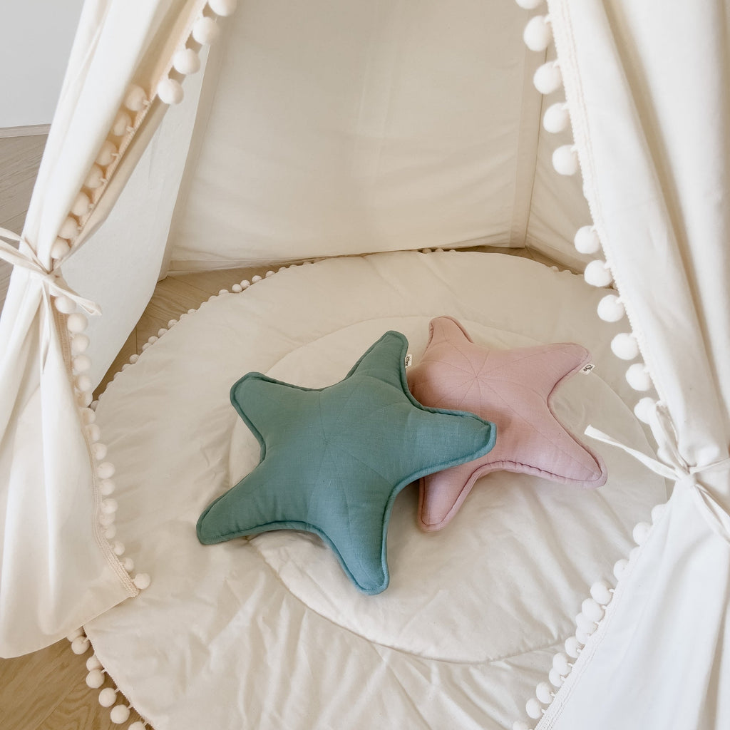 Mint Linen Sea Star Throw Pillow for Coastal Decor