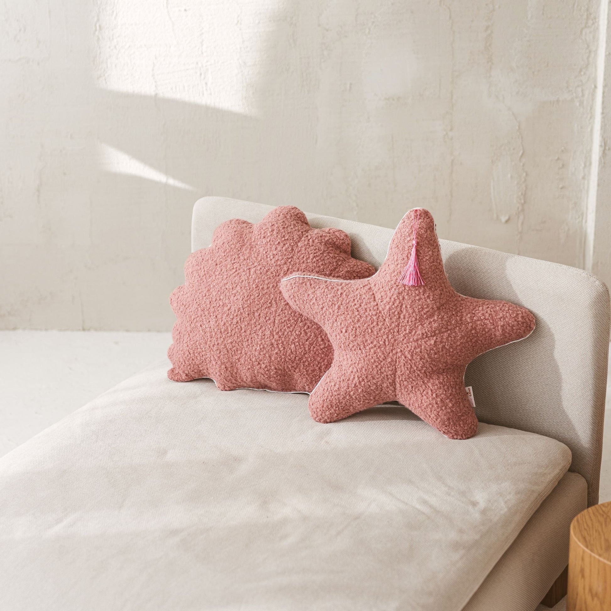 Rose Boucle Sea Shell Pillow with Metallic Trim