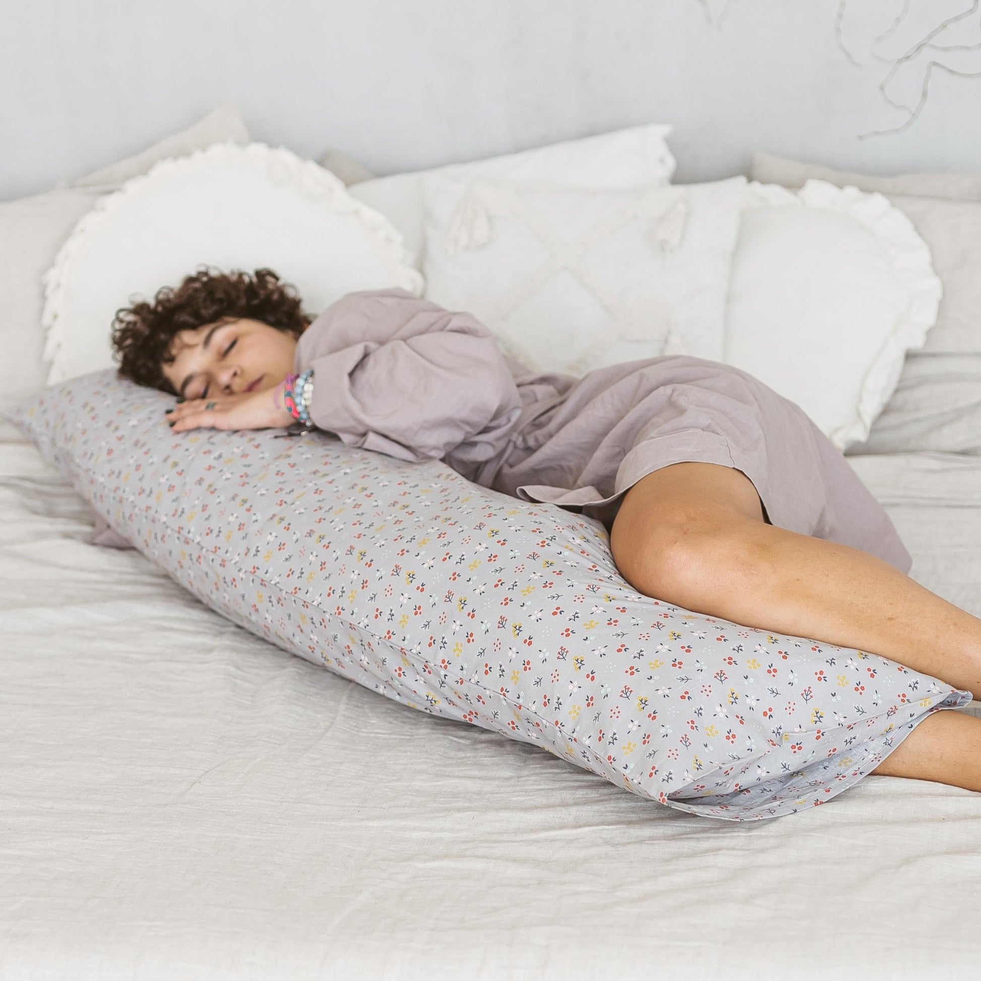Full Body Maternity Pillow with Organic Floral Print Cover