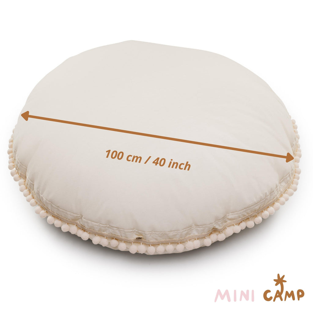 Large Floor Cushion with Pom Poms in Ecru