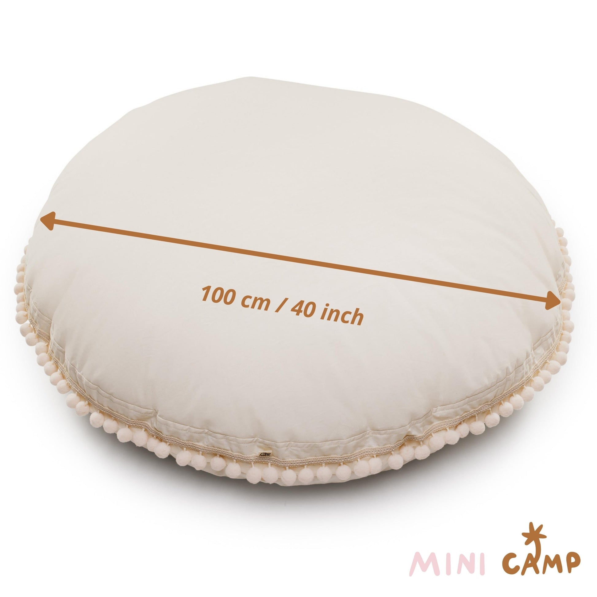 Large Floor Cushion with Pom Poms in Ecru